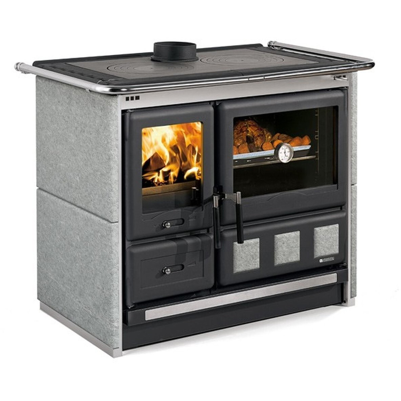 La Nordica - Rosa XXL Petra - Dauerbrandherd - 8,5 kW Heizleistung, Holz, Gusseisen, Stahl, Keramik, Scheibenspülung, Sichtfenster