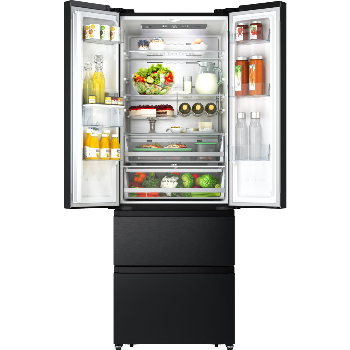Hisense - RF632N4WFE - French-Door-Kühlschrank - 485 Liter, No-Frost, LED Beleuchtung, schwarz, freistehend, 2-türig