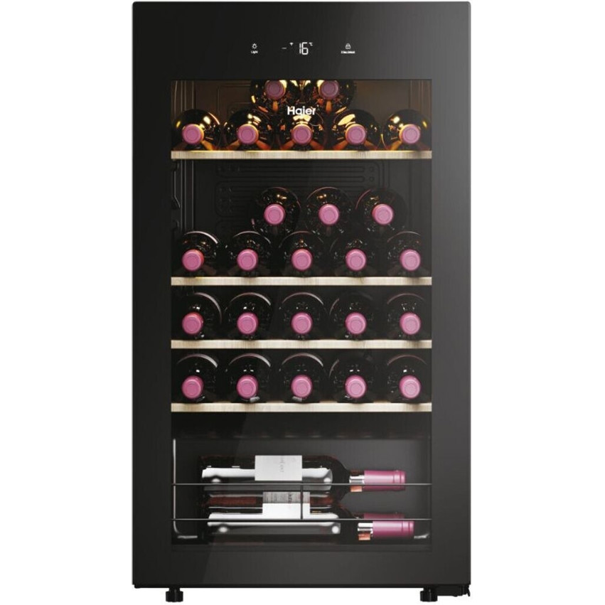 Haier - HWS34GGH1 - Weintemperierschrank - freistehend, schwarz, Glastür, 34 Flaschen, 85 cm