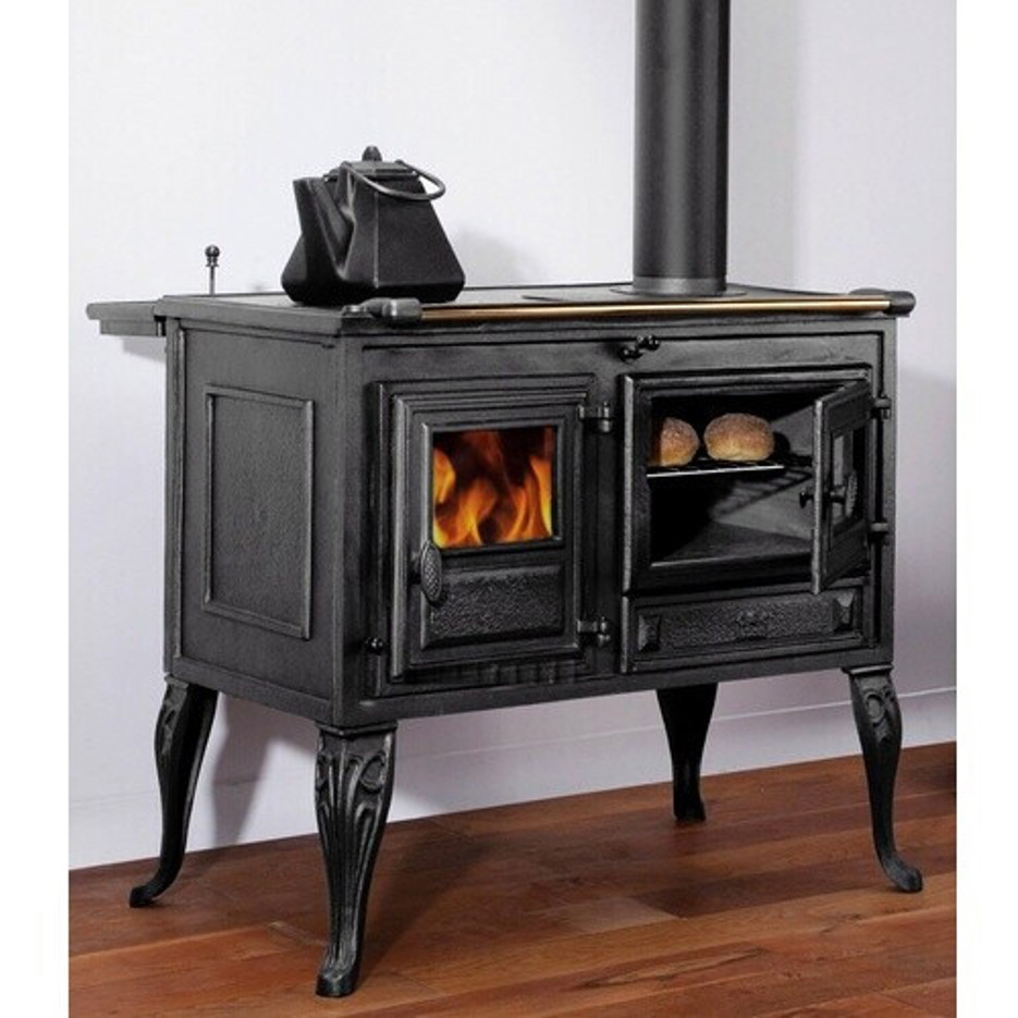 Globefire - Titan - Küchenofen - schwarzes Standgerät, 7 kW, Gusseisen, Holzherd, Dauerbetrieb