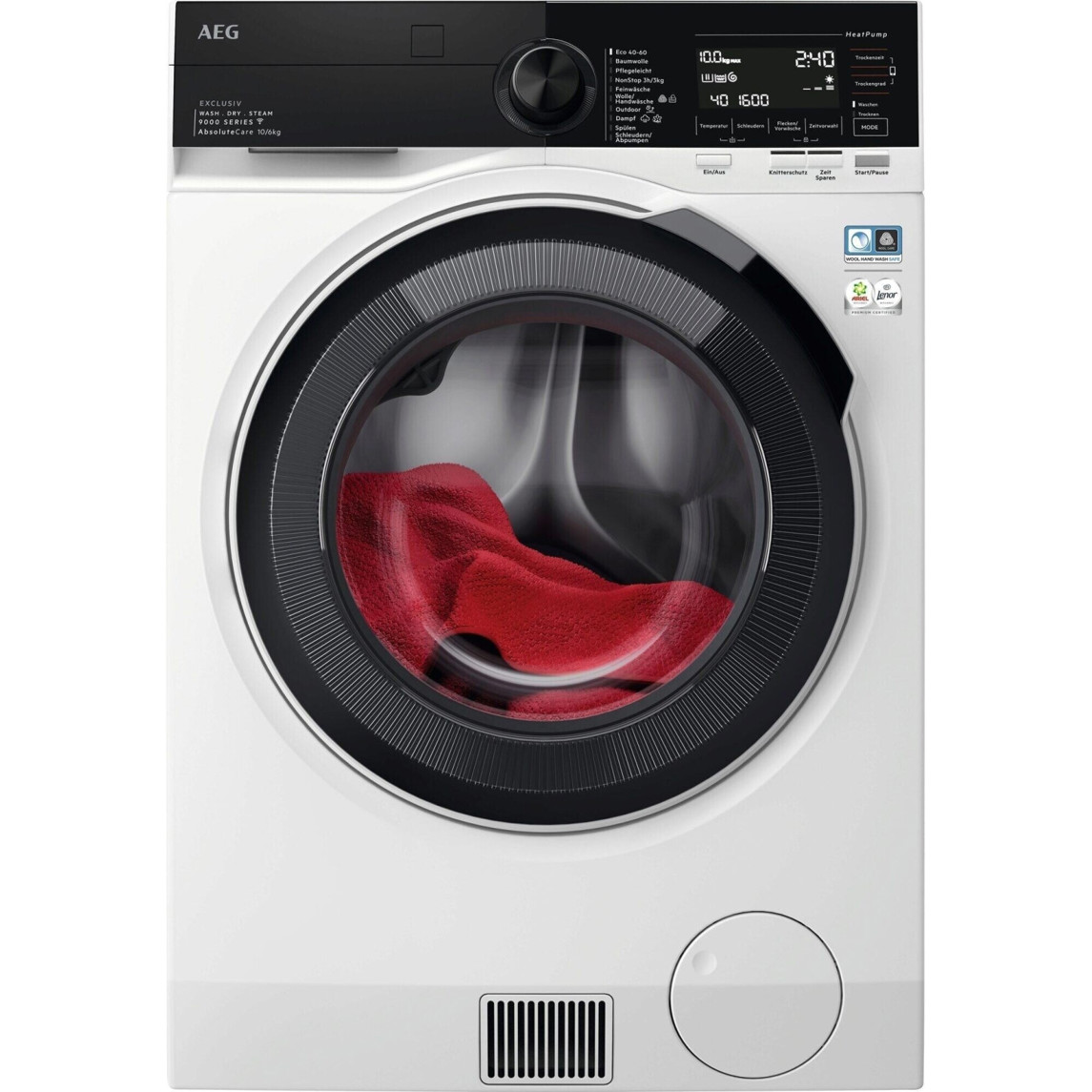 AEG - LWR9W81609 - freistehender Waschtrockner - 10 kg Waschen, 6 kg Trocknen, 1.600 U/min, Wasserauslaufschutz, schwarz Bullauge