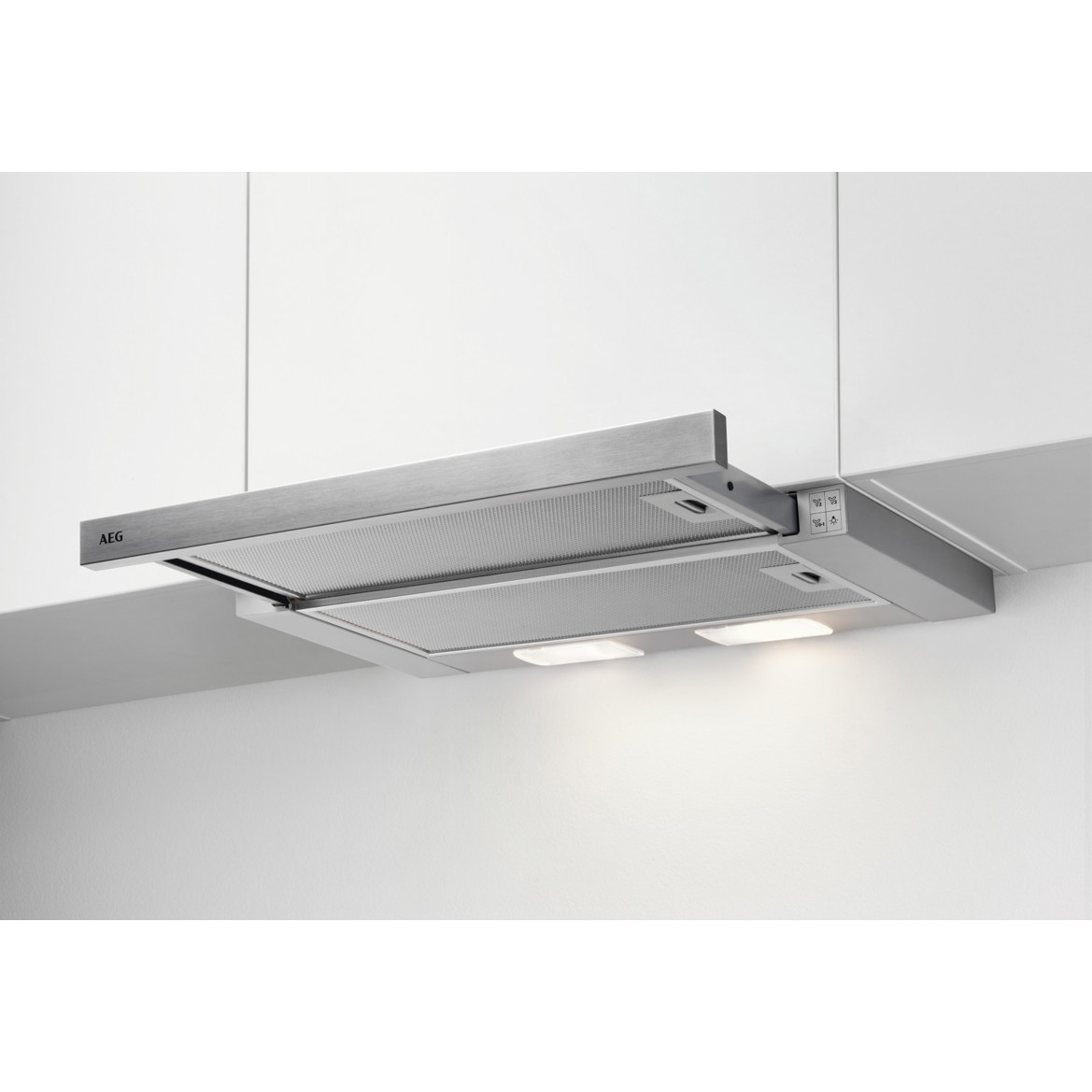 AEG - DPB2621S - Dunstabzugshaube - 59,8 cm breit, 3 Gebläsestufen, Abluft/Umluft, LED-Beleuchtung, schwarz/grau
