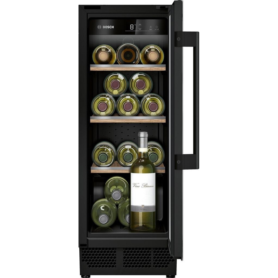 Bosch - KUW20VHF0 - Weinkühlschrank - schwarz, 58 Liter, Glastür, 21 Flaschen, 3 Holzlagerböden