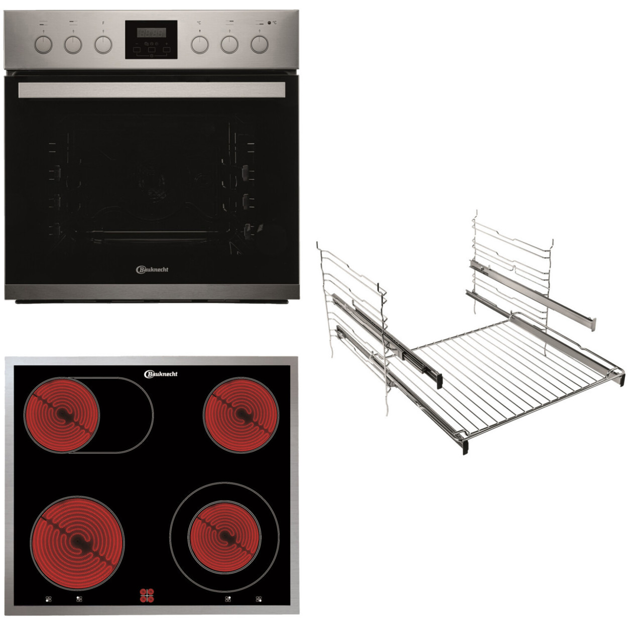Bauknecht - HEKO 500 H - Herd-Set - 4 Kochstellen, Elektrokochfeld, silber, groß (65l), Hydrolyse-Reinigungssystem