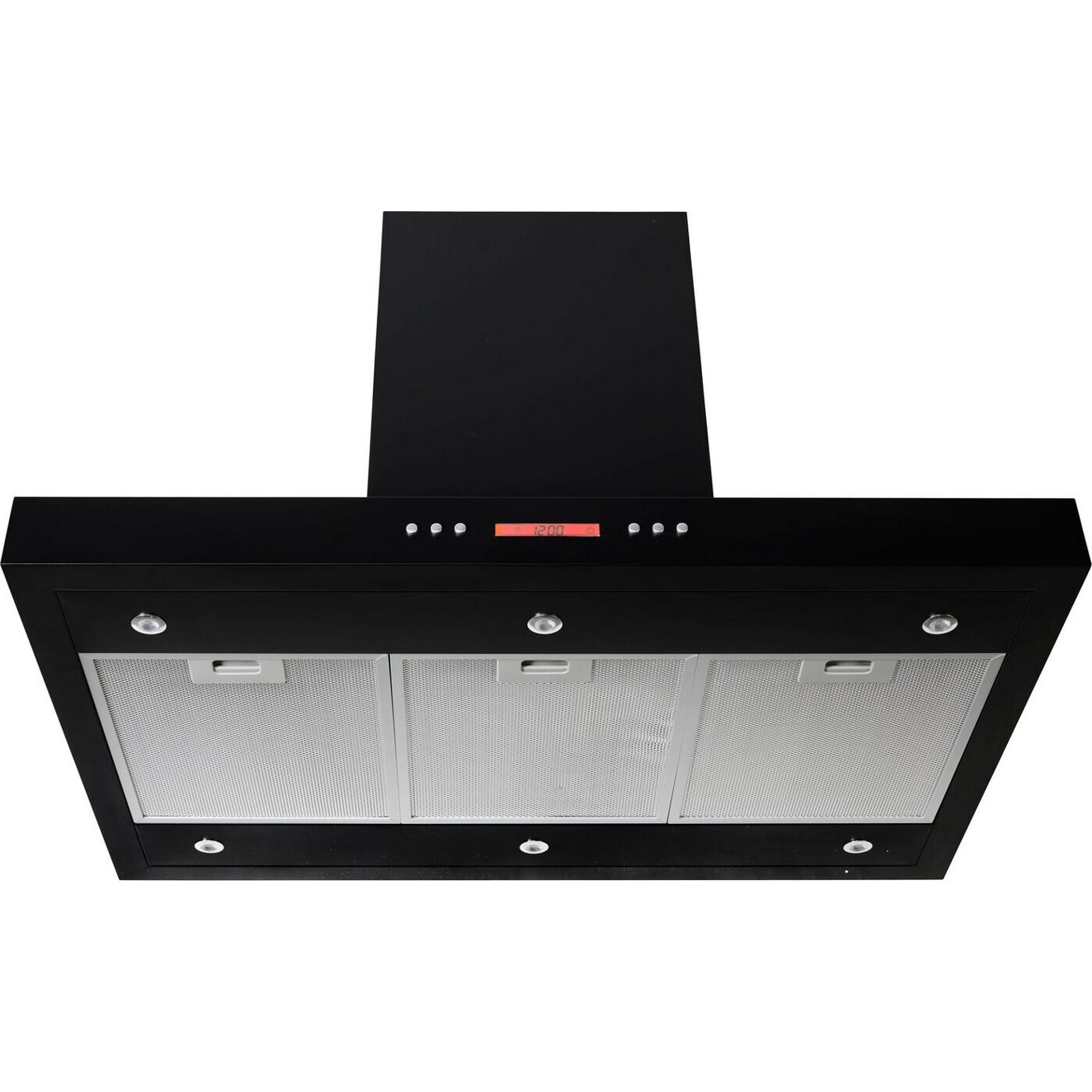 Amica - IH694610S - Inselhaube - 90 cm, schwarz, Abluft/Umluft, LED-Beleuchtung, 3 Gebläsestufen, Metallfettfilter