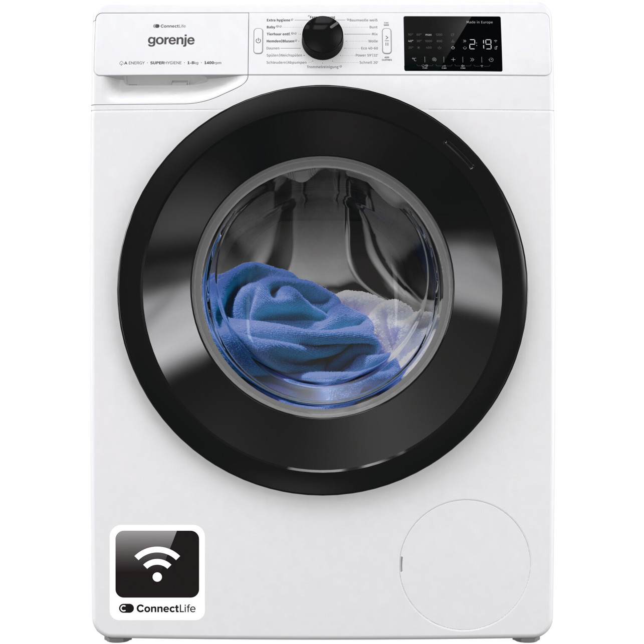 Gorenje - WPNEI84A1TS - Waschmaschine - 8 kg, 1.400 U/Min, Inverter-Motor, freistehend, 15 Programme, WLAN, weiß