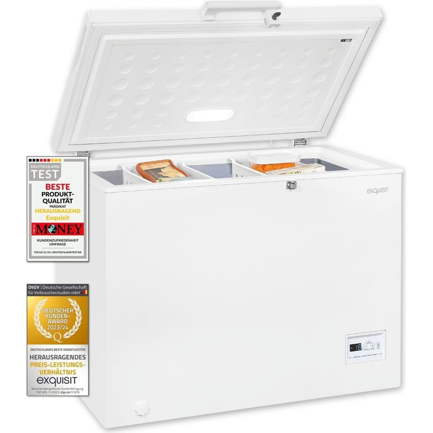 Exquisit - GT200-HE-040C - Gefriertruhe - 198 Liter, 4 Sterne, elektronisch, weiß, mit Rollen