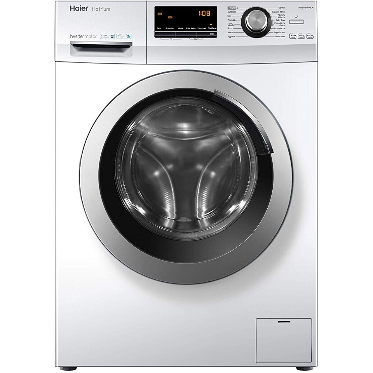 Haier - HW80-BP14636N - Waschmaschine - 8 kg Füllmenge, 1400 U/Min, Inverter-Motor, AquaProtect, freistehend, weiß