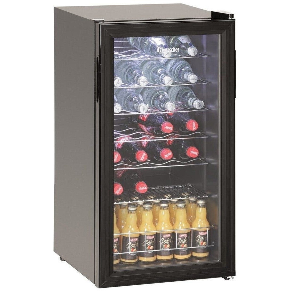 Bartscher - Kühlschrank mit Glastür - 700182G - freistehend, schwarz, 44 cm breit, 83 cm hoch, 28 Flaschen, statisches Kühlsystem, Temperaturbereich +2 bis +10 °C