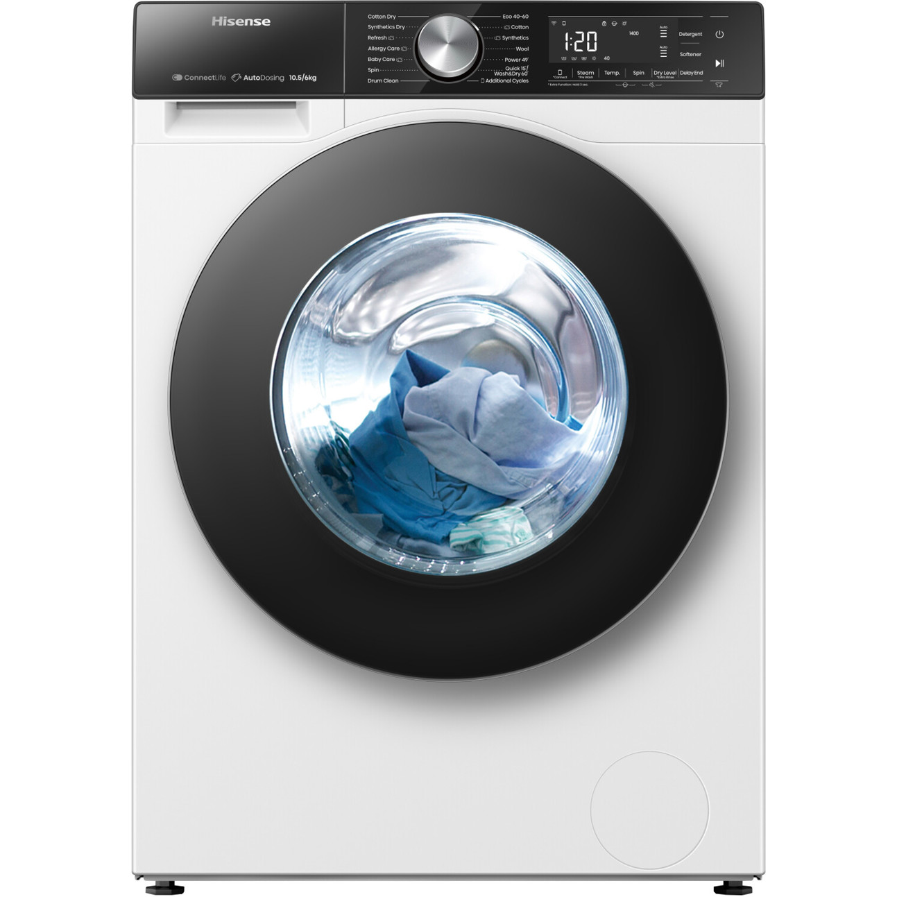 Hisense - WD5S1045BW - freistehender Waschtrockner - 10,5 kg Waschen, 6 kg Trocknen, A, Frontlader, 84,5 cm Höhe