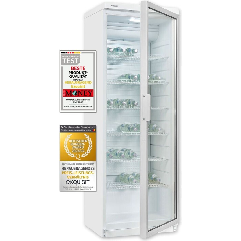 Exquisit - GKS350-1-GT-280D - Getränkekühlschrank - 320 Liter, freistehend, Glastür, Umluftkühlung, schwarz
