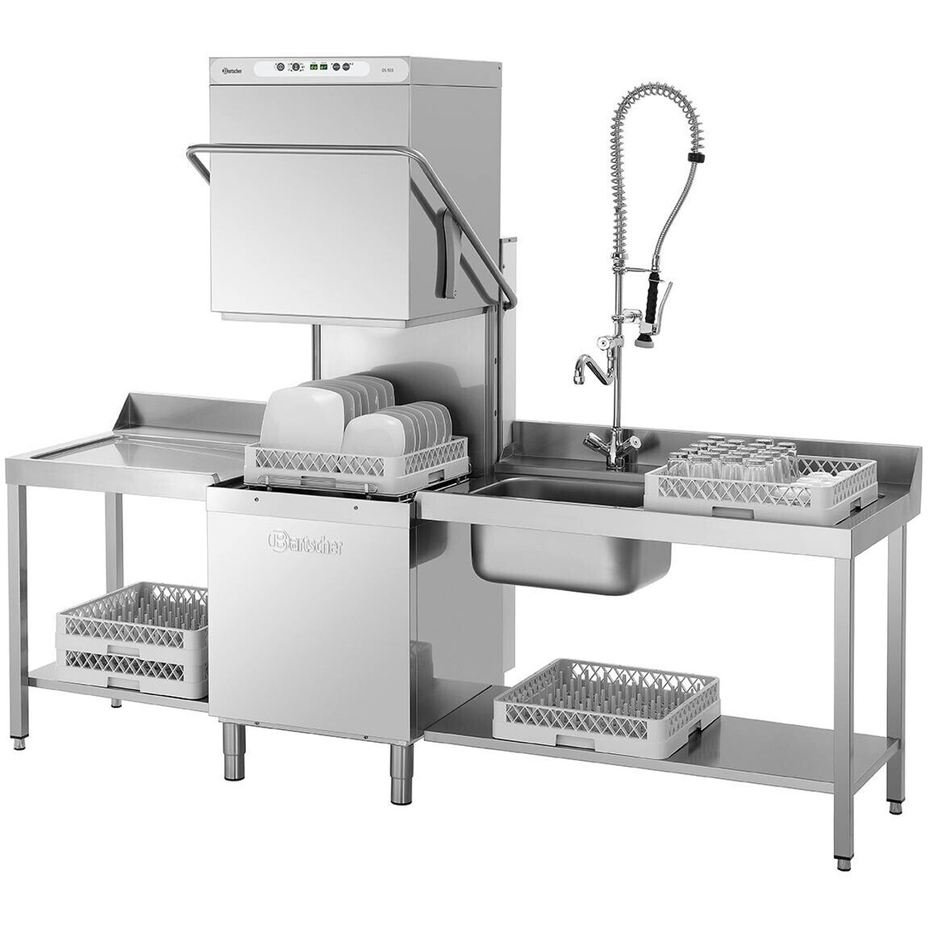Bartscher - Durchschubspülmaschine - DS 903 - freistehend, 22 Liter Tankinhalt, Klarspüldosierpumpe, 98,5 kg