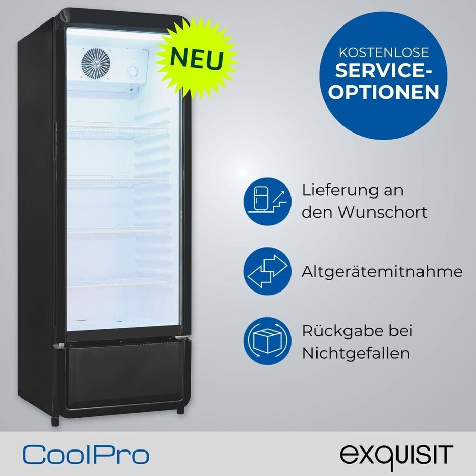 Exquisit - Getränkekühlschrank - GKS220-GT-430D - 240 Liter, schwarz, freistehend, Umluftkühlung, höhenverstellbare Füße