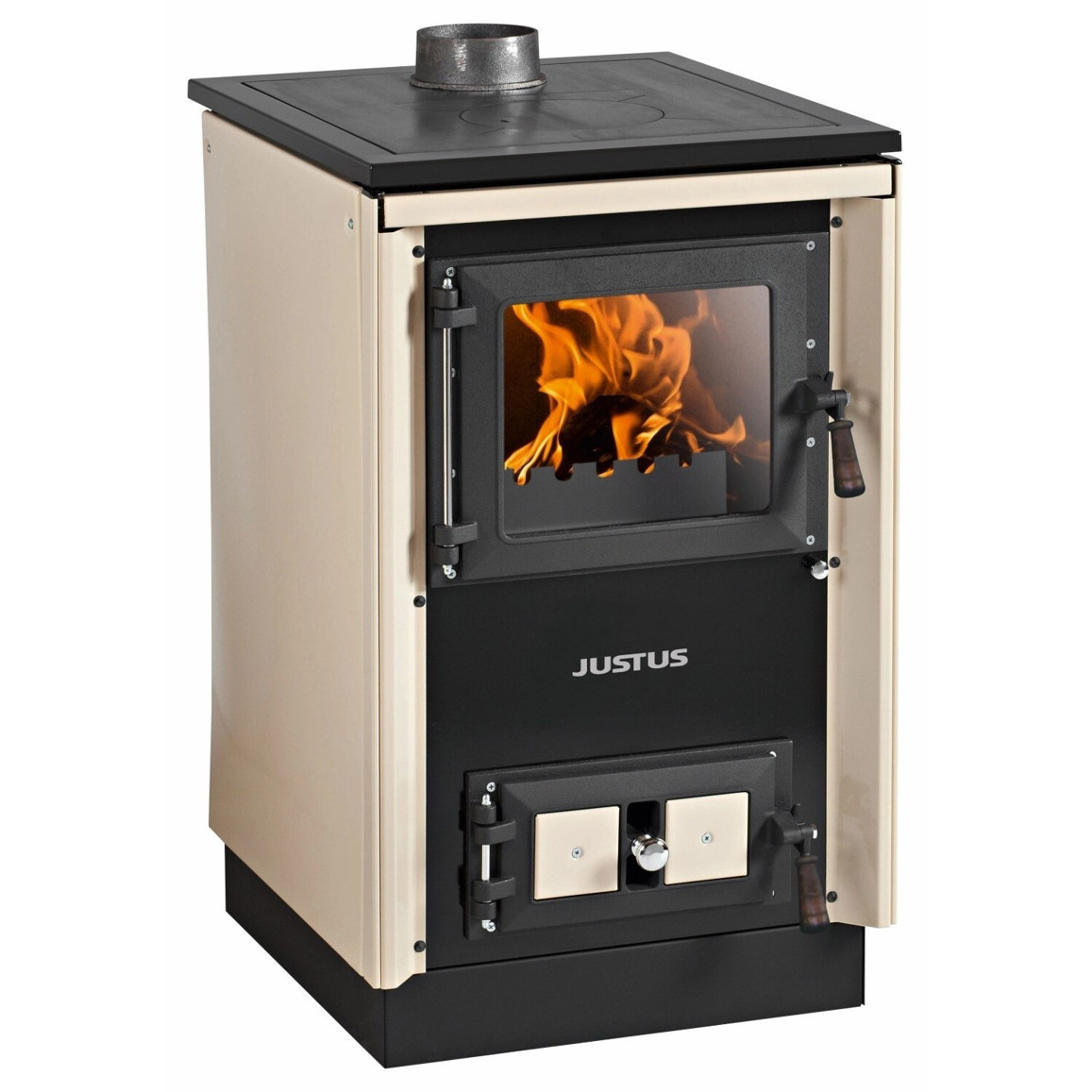 Justus - Rustico-50 2.0 - Küchenofen - Stahlkochfeld creme, 7 kW, Scheibenspülung, Zeitbrand