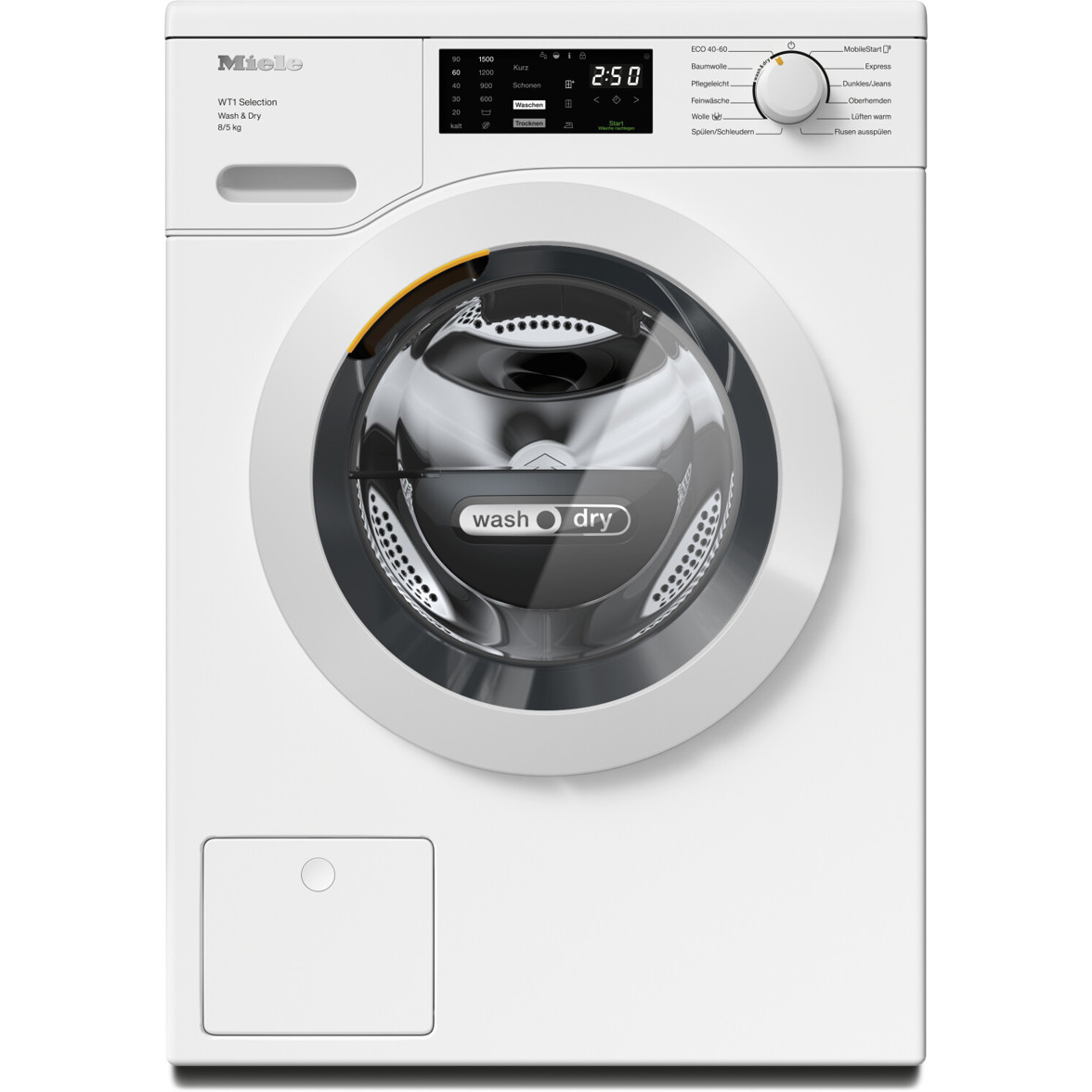 Miele - WTD 163 - freistehender Waschtrockner - weiß, 8 kg Waschen, 5 kg Trocknen, Türanschlag links, 1500 U/min