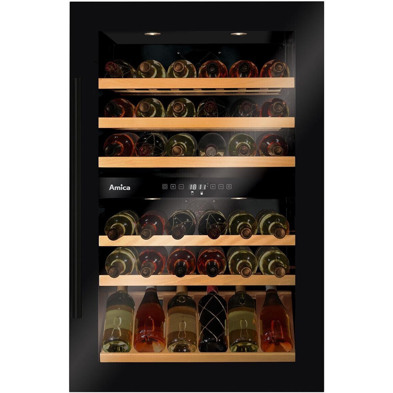 Amica - WK 341 220 - Weintemperierschrank - schwarz, 58 Flaschen, 1 Temperaturzone, LED-Beleuchtung, einbaubar