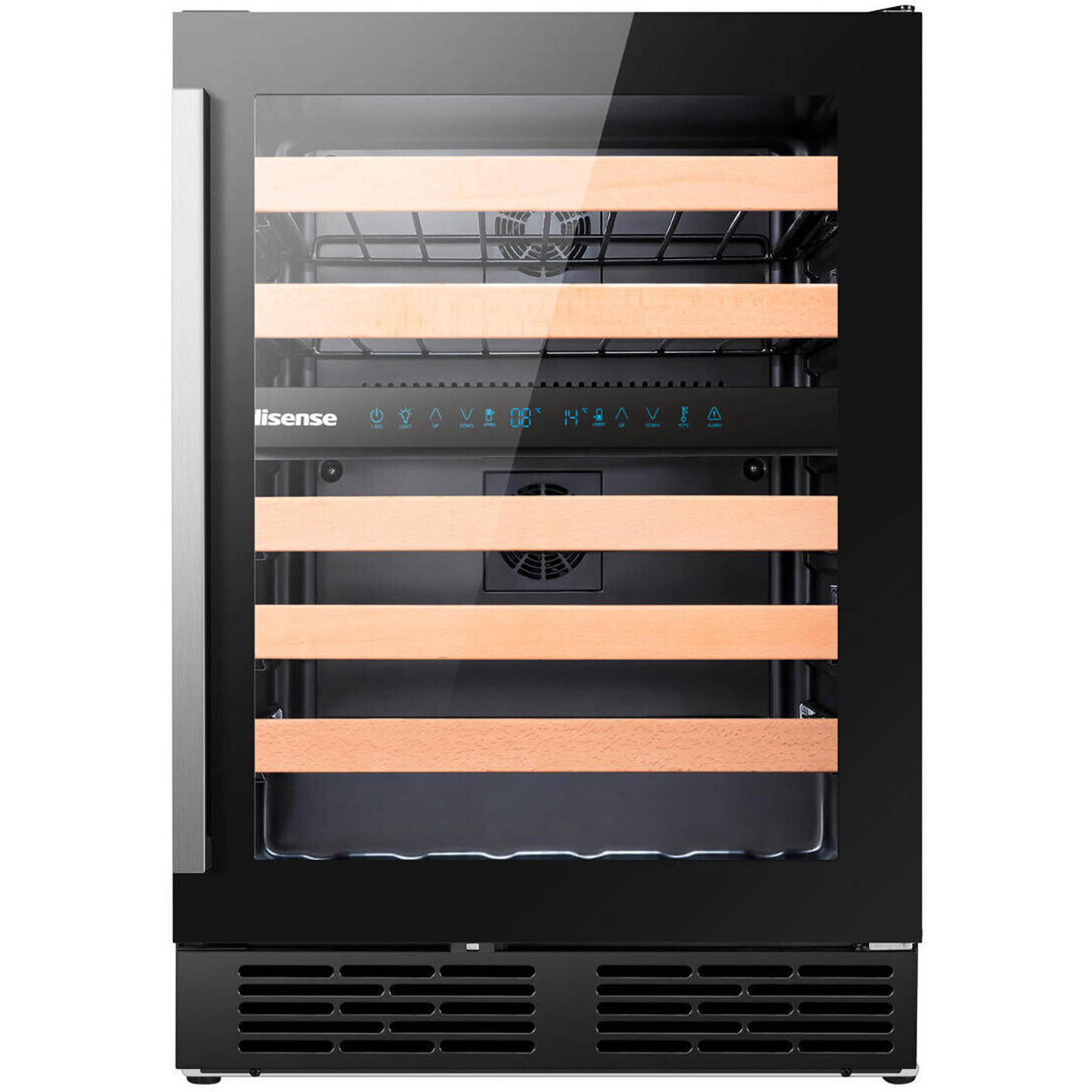 Hisense - RW17W4NWLG0 - Weinklimaschrank - 5 Holzlagerböden, Glastür, freistehend, schwarz, 46 Flaschen