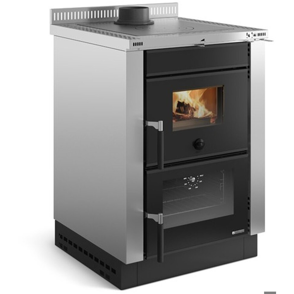 La Nordica - Vicenza Evo inox - Küchenofen - silber, Gusseisen, 6 kW, Holzherd, Scheibenspülung, Thermometer