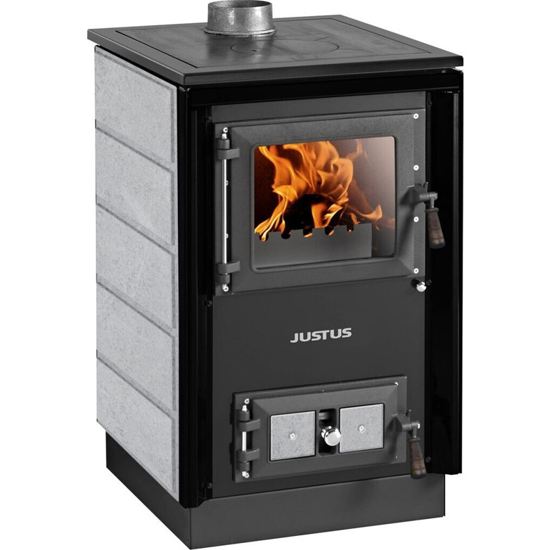 Justus - Rustico-50 2.0 Stahlkochfeld - Küchenofen - 7 kW, Zeitbrand, Scheibenspülung, Holzheizung