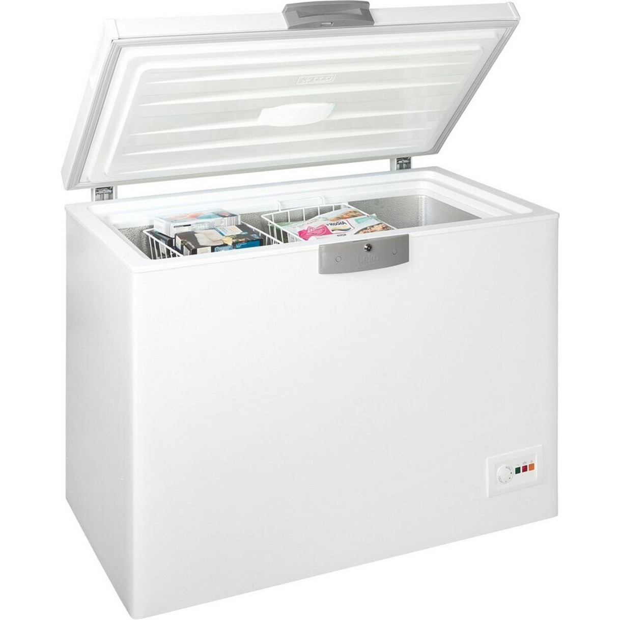 Beko - HSM22340 - Gefriertruhe - 230 Liter, weiß, Höhe 86 cm, Breite 110,5 cm, Tiefe 67,5 cm, 2 Vorratskörbe