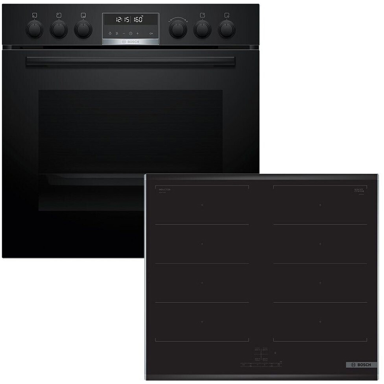 Bosch - HND679LS67 - Induktionsherd mit 4 Kochstellen, 71 Liter, schwarz, Selbstreinigung, FlexInduction, Heizarten: Heißluft, Ober-/Unterhitze