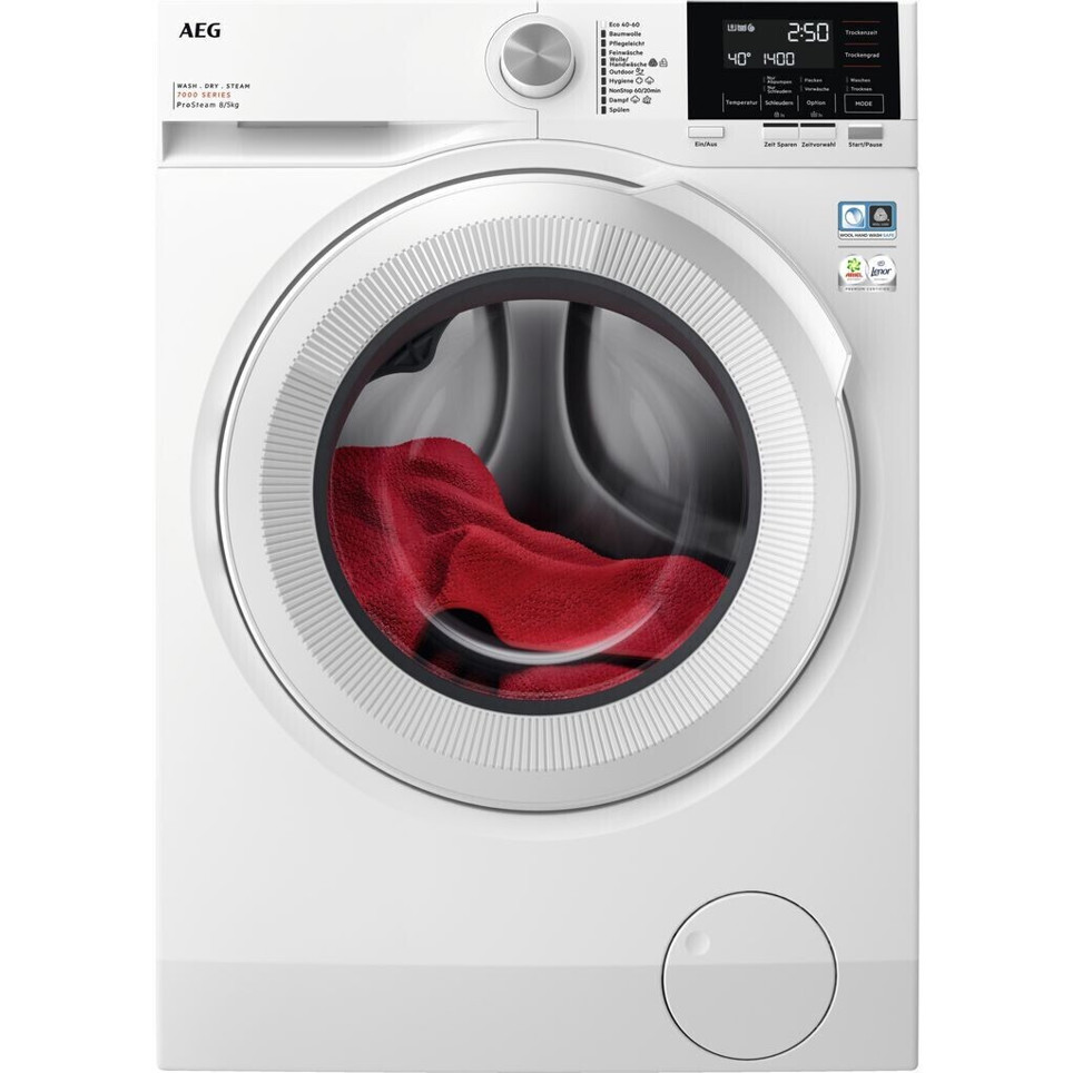 AEG - LWR7B60480 - freistehender Waschtrockner - 8 kg Waschen, 1,5 kg Trocknen, Inverter-Motor, ProSteam