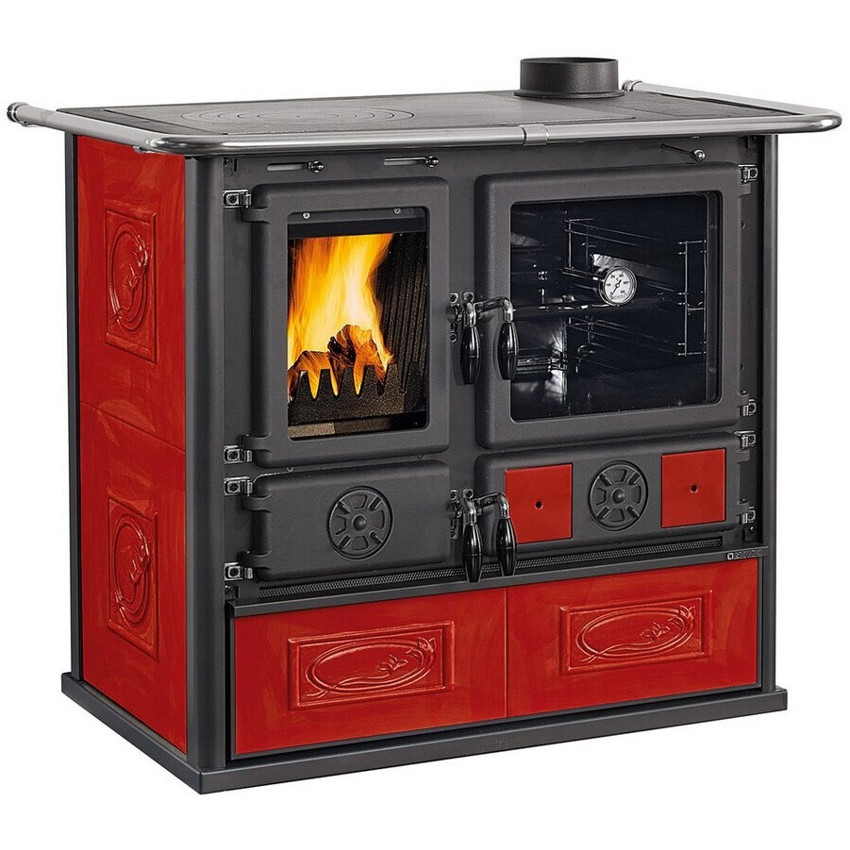 La Nordica - Rosa 5.0 - Küchenofen - Ceramica Bordeaux, 8,8 kW, Gusseisen, 103 cm, schwarz/rot