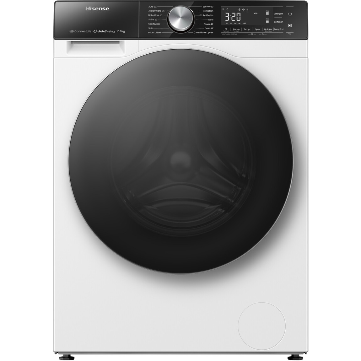 Hisense - WF5S1045BW - Waschmaschine - 10,5 kg Füllmenge, Smart, WLAN, Edelstahl, freistehend