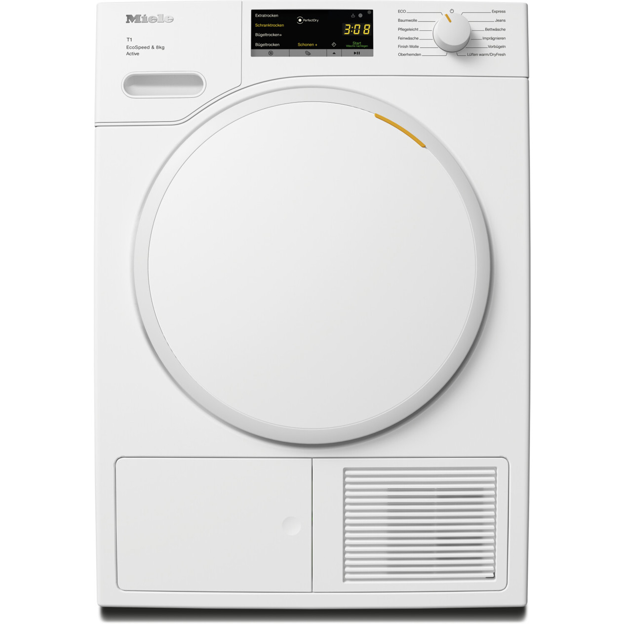 Miele - TWA520WP Active - Wäschetrockner - 8 kg, Wärmepumpe, 66 dB, weiß, integrierbar, Startzeitvorwahl